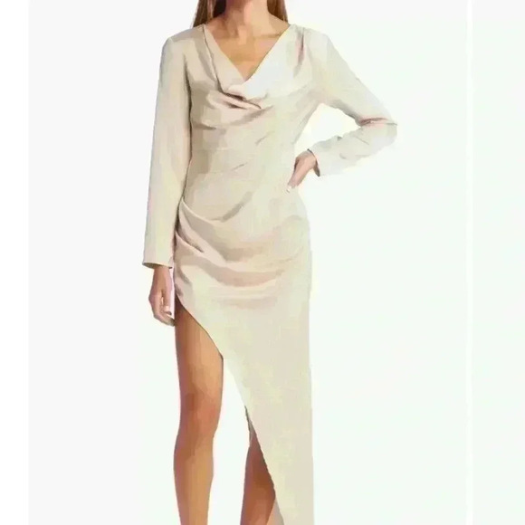 NWT Area Stars Cowl Neck Long Sleeve Satin Midi Dress Backless Size S - Picture 1 of 11